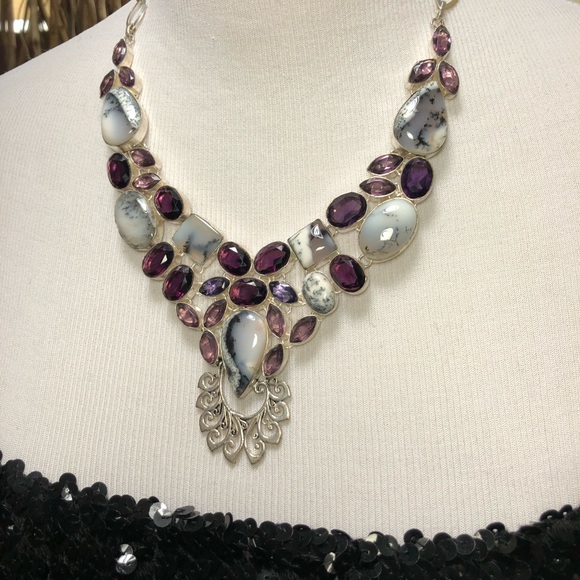 SOLD! Dendtrite opal & amethyst necklace - Picture 5 of 8